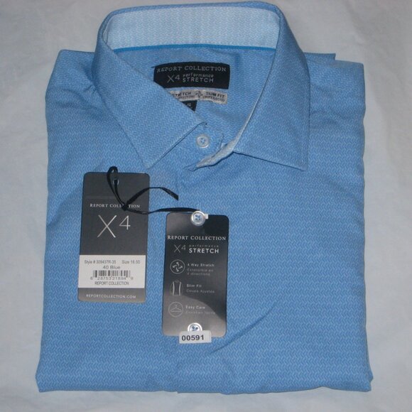 Report Collection Men 360 Movement X4 Stretch Slim Fit Dress Shirt Blue Sz L - Picture 7 of 7